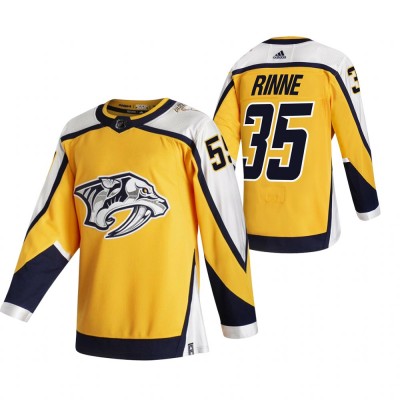 Nashville Nashville Predators #35 Pekka Rinne Yellow Men's Adidas 2020-21 Reverse Retro Alternate NHL Jersey